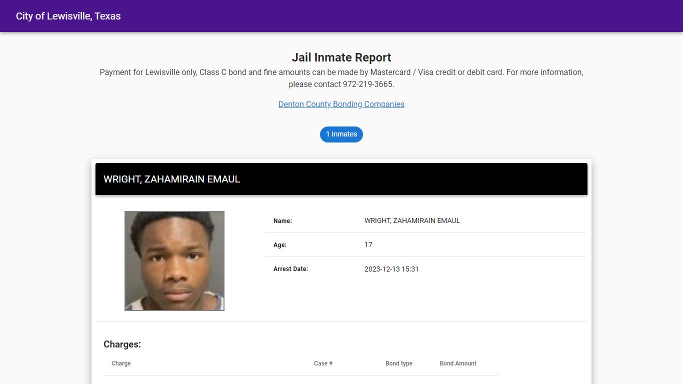 Jail Inmate Report - Lewisville, Texas